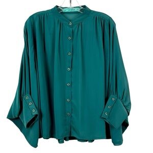 Karlie Teal Edwardian Drape Sleeve Blouse Size S